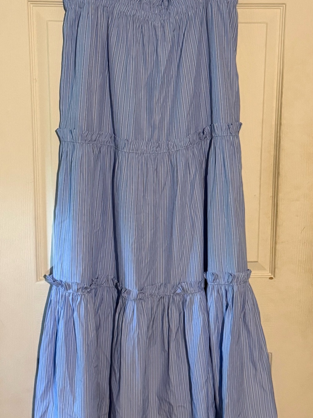 Tuckernuck Light Blue Striped Tiered Maxi Skirt